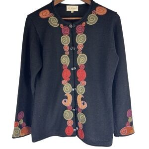 All Alpaca Black Embroidered Cardigan M Peru Double Button Luxury Artsy